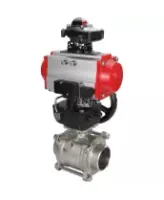 Кран шаровой DN.ru BV3232P(3pc)-FP-W-ISO-H Ду65 Ру25, полнопроходной, трехсоставной, нержавеющая сталь 316, PTFE, под приварку, с пневмоприводом PA-DA-083, пневмораспределителем 4V320-10 AC220V, БКВ APL-410N Ex, ручным дублером MON2-450-T28-ISO