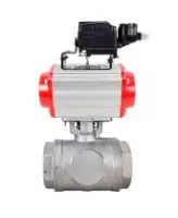 Кран шаровой DN.ru BV3232P(4pc)-SP-3WL-T-ISO-H WDVF Ду40 Ру63 стандартнопроходной, 3-ходовой L-тип, внутренняя резьба, нержавеющая сталь AISI 316, с пневмоприводом PA-SA-130 и электропневматическим поворотным позиционером YT-1000RSN без обратной связи