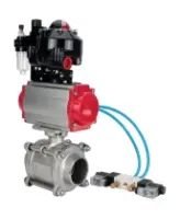 Кран шаровой DN.ru BV3232P(3pc)-FP-W-ISO-H WDVF Ду15 Ру63 полнопроходной, трехсоставной, корпус - нержавеющая сталь 316, уплотнение - PTFE, под приварку, с пневмоприводом PA-SA-065, пневмораспределителем 4V320-08 AC220V, БКВ APL-510N EX, БПВ AFC2000