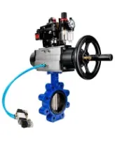 Затвор дисковый поворотный DN.ru WBV1616E-2W-Fb-H Ду125 Ру16 LUG, корпус - чугун QT450, диск - чугун QT450, уплотнение - EPDM, с пневмоприводом PA-DA-105-1, пневмораспределителем 4M320-08 AC220V, БКВ APL-410N EX и БПВ AFC2000