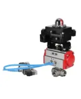 Кран шаровой DN.ru BV3232P(4pc)-SP-3WL-T-ISO-H Ду15 Ру63, стандартнопроходной, четырехсоставной, корпус - нержавеющая сталь 316, уплотнение - PTFE, внутренняя резьба, с пневмоприводом PA-DA-052, пневмораспределителем 4V320-08 AC220V, БКВ APL-410N Ex