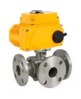 Кран шаровой DN.ru BV3232P(2pc)-FP-3WL-F-ISO-H Ду80 Ру16 HYMT, трехходовой L-тип, полнопроходной, фланцевый, корпус - нержавеющая сталь SS316, с электроприводом QT-N-015EM-O1-220VAC-У1