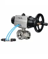 Кран шаровой DN.ru BV3232P(4pc)-SP-3WL-T-ISO-H WDVF Ду65 Ру40 стандартнопроходной, 3-ходовой L-тип, внутренняя резьба, корпус - нержавеющая сталь AISI 316, уплотнение - PTFE, с пневмоприводом PA-DA-105-1 и пневмораспределителем 4V320-08 AC220V