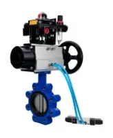 Затвор дисковый поворотный DN.ru WBV1631E-2W-Fb-H Ду125 Ру16 LUG, корпус - чугун QT450, диск - нержавеющая сталь 304, уплотнение - EPDM, с пневмоприводом PA-DA-105-1, пневмораспределителем 4M320-08 AC220V, БКВ APL-410N EX и БПВ AFC2000