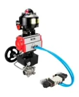 Кран шаровой DN.ru BV3232P(3pc)-FP-W-ISO-H Ду65 Ру25 под приварку, полнопроходной, корпус - нерж.сталь SS316, уплотнение - PTFE, с пн.приводом DN.ru PA-DA-083 пн.распределителем 4V320-08 AC220V редуктором MON2-450-T28-ISO БКВ APL-510N-EX