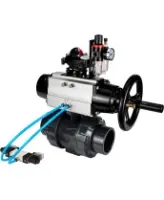 Кран шаровой DN.ru BV4242E-FP-GRM-ISO Дн50 Ру10 полнопроходной, корпус - НПВХ, шар - НПВХ, уплотнение - EPDM, с пневмоприводом PA-DA-105-1, пневмораспределителем 4V320-08 AC220V, БКВ APL-210N и БПВ AFC2000