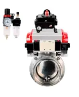 Затвор дисковый поворотный DN.ru WBV3131S-2W-T-H Ду40 Ру10 резьбовой, пищевая нержавеющая сталь 304, уплотнение – Silicon, с пневмоприводом DN.ru PA-DA-065, пневмораспределителем DN.ru 4V320-08 AC220V, БКВ DN.ru APL-410N EX и БПВ DN.ru AFC2000