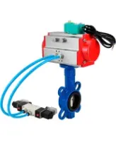 Затвор дисковый поворотный DN.ru WBV1413E-2W-Fb-H Ду100 Ру16 корпус - чугун GGG50, диск - чугун GGG40, уплотнение - EPDM, с пневмоприводом PA-DA-083, пневмораспределителем 4V320-08 AC220V и магнитным переключателем ALS200D