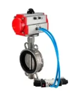 Затвор дисковый поворотный DN.ru WBV3232V-2W-Fb-H Ду100 Ру16, корпус - нержавеющая сталь 316L, диск - нержавеющая сталь 316L, уплотнение - VITON, с пневмоприводом PA-SA-130 и пневмораспределителем 4V320-08 AC220V