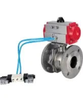 Кран шаровой DN.ru BV3232P(2pc)-FP-F-ISO-H Ду80 Ру16 полнопроходной фланцевый, корпус - нержавеющая сталь SS316, уплотнение - PTFE, с пневмоприводом PA-SA-130 и пневмораспределителем 4M320-08 AC220V