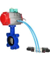 Затвор дисковый поворотный DN.ru WBV1616E-2W-Fb-H Ду50 Ру16 LUG межфланцевый, корпус - чугун QT450, диск - чугун QT450, уплотнение - EPDM, с пневмоприводом PA-SA-083, пневмораспределителем 4V320-08 AC220V и магнитным переключателем ALS200D