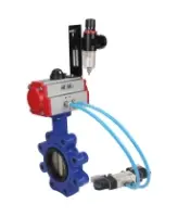 Затвор дисковый поворотный DN.ru WBV1616E-2W-Fb-H Ду100 Ру16 LUG корпус - чугун QT450, диск - чугун QT450, уплотнение - EPDM, с пневмоприводом DN.ru PA-DA-083, пневмораспределителем 4V320-08 AC220V и БПВ AFC2000
