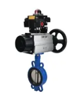Затвор дисковый поворотный DN.ru WBV1413E-2W-Fb-H Ду150 Ру16, корпус - чугун GGG50, диск - чугун GGG40, уплотнение - EPDM, с пневмоприводом DN.ru PA-DA-105-1 двойного действия, с БКВ APL-410N EX