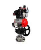 Кран шаровой DN.ru Ду32 Ру63 стандартнопроходной, 3-ходовой L-тип, внутренняя резьба, с пневмоприводом PA-DA-083, пневмораспределителем 4M320-08 AC220V, БКВ APL-410N EX, БПВ AFC2000 и ручным Дублером MON1-250-T26-ISO (BV3232P(4pc)-SP-3WL-T-ISO-H WDVF)