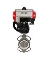 Затвор дисковый поворотный DN.ru WBV3232P-2W-Fb-H Ду65 Ру16, корпус - нержавеющая сталь 316L, диск - нержавеющая сталь 316L, уплотнение - PTFE, с пневмоприводом PA-DA-083, с пневмораспределителем 4V320-08 AC220V, с ручным дублером MON2-450-T28-ISO