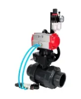 Кран шаровой DN.ru BV4242E-FP-GRM-ISO Дн50 Ру10 полнопроходной, корпус - НПВХ, шар - НПВХ, уплотнение - EPDM, с пневмоприводом PA-DA-052, пневмораспределителем 4V320-10 AC220V, ручным дублером MON1-250-T26-ISO и БПВ AFC2000