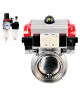 Затвор дисковый поворотный DN.ru WBV3131S-2W-T-H Ду40 Ру10 резьбовой, пищевая нержавеющая сталь 304, уплотнение – Silicon, с пневмоприводом DN.ru PA-DA-065, пневмораспределителем DN.ru 4V320-10 AC220V и БПВ DN.ru AFC2000
