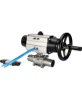 Кран шаровой DN.ru BV3232P(3pc)-FP-W-ISO-H LONG Ду80 Ру25, полнопроходной, трехсоставной, нержавеющая сталь 316, уплотнение - PTFE, под приварку, с пневмоприводом PA-DA-105-1, с пневмораспределителем 4V320-08 AC220V