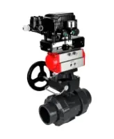 Кран шаровой DN.ru BV4242E-FP-GRM-ISO Дн65 Ру10 полнопроходной, корпус - НПВХ, шар - НПВХ, уплотнение - EPDM, с пневмоприводом PA-DA-065, ручным дублером MON1-250-T26-ISO и пневмопозиционером YT-1000RSN без обратной связи