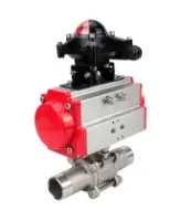 Кран шаровой DN.ru BV3232P(3pc)-FP-W-ISO-H LONG Ду32 Ру40 полнопроходной, корпус - нержавеющая сталь 316, уплотнение - PTFE, под приварку, с пневмоприводом DN.ru PA-DA-052 и БКВ APL-210N