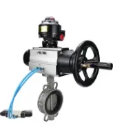 Затвор дисковый поворотный DN.ru WBV3232V-2W-Fb-H Ду150 Ру16, корпус - нержавеющая сталь 316L, диск - нержавеющая сталь 316L, уплотнение - Viton, с пневмоприводом PA-DA-105-1 двойного действия, с пневмораспределителем 4V320-08 AC220V, с БКВ APL-510N EX
