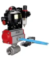 Кран шаровой DN.ru BV3232P(2pc)-FP-T-ISO-H Ду100 Ру40 полнопроходной, внутренняя резьба, нержавеющая сталь 316, уплотнение - PTFE, с пневмоприводом PA-SA-130, пневмораспределителем 4V320-08 AC220V, БКВ APL-510N EX, БПВ AFC2000