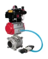 Кран шаровой DN.ru BV3232P(3pc)-FP-W-ISO-H WDVF Ду15 Ру63 полнопроходной, трехсоставной, корпус - нержавеющая сталь 316, уплотнение - PTFE, под приварку, с пневмоприводом PA-SA-065, пневмораспределителем 4V320-08 AC220V, БКВ APL-410N EX, БПВ AFC2000