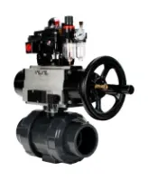 Кран шаровой DN.ru BV4242E-FP-GRM-ISO Дн50 Ру10 полнопроходной, корпус - НПВХ, шар - НПВХ, уплотнение - EPDM, с пневмоприводом PA-DA-105-1, пневмораспределителем 4M310-08 AC220V, БКВ APL-410N EX и БПВ AFC2000