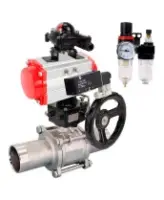 Кран шаровой DN.ru BV3232P(3pc)-FP-W-ISO-H LONG Ду80 Ру25, полнопроходной, нержавеющая сталь 316, PTFE, под приварку, с пневмоприводом PA-DA-083, с пневмораспределителем 4V320-08 AC220V, БКВ APL-210N, ручным дублером MON2-450-T28-ISO, БПВ AFC2000