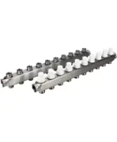 Коллекторная группа DN.ru GC3-31-10 1″ Ду25 Ру10 отводов — 10, в сборе с терморегулирующими клапанами и запорно-балансировочными клапанами, без переходников, корпус - нержавеющая сталь AISI 304