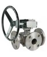 Кран шаровой DN.ru BV3232P(2pc)-FP-3WL-F-ISO-H Ду20 Ру16 HYMT, трехходовой L-тип, полнопроходной, фланцевый, корпус - нержавеющая сталь SS316, с редуктором RDN RQN2-150Z-T24
