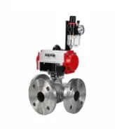 Кран шаровой DN.ru BV3232P(2pc)-FP-3WL-F-ISO-H Ду80 Ру16 HYMT, трехходовой L-тип, полнопроходной, фланцевый, корпус - нержавеющая сталь SS316, с пневмоприводом PA-SA-130, пневмораспределителем 4M310-08 24В NAMUR и БПВ AFC2000