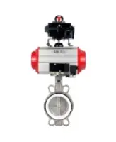 Затвор дисковый поворотный DN.ru WBV3232P-2W-Fb-H Ду200 Ру16, корпус - нержавеющая сталь 316L, диск - нержавеющая сталь 316L, уплотнение - PTFE, с пневмоприводом PA-DA-140 двойного действия, с пневмораспределителем 4V320-08 AC220V, с БКВ APL-410N EX