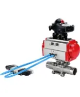 Кран шаровой DN.ru BV3232P(3pc)-FP-W-ISO-H LONG Ду32 Ру40 полнопроходной, корпус - нержавеющая сталь 316, уплотнение - PTFE, под приварку, с пневмоприводом DN.ru PA-SA-083, пневмораспределителем 4V320-08 AC220V и БКВ APL-210N