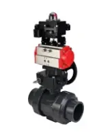 Кран шаровой DN.ru BV4242E-FP-GRM-ISO Дн50 Ру10 полнопроходной, корпус - НПВХ, шар - НПВХ, уплотнение - EPDM, с пневмоприводом PA-DA-052, ручным дублером MON1-250-T26-ISO и БКВ APL-410N EX