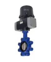 Затвор дисковый поворотный DN.ru WBV1631E-2W-Fb-H Ду125 Ру16 LUG межфланцевый, корпус - чугун QT450, диск - нержавеющая сталь AISI 304, уплотнение - EPDM, с электроприводом четвертьоборотным DN.ru QTSA-N-014EM-O0-220VAC с пружинным возвратом