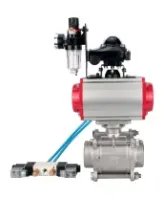Кран шаровой DN.ru BV3232P(3pc)-FP-W-ISO-H WDVF Ду15 Ру63 полнопроходной, трехсоставной, корпус - нержавеющая сталь 316, уплотнение - PTFE, под приварку, с пневмоприводом PA-SA-065, пневмораспределителем 4V320-08 AC220V, БКВ APL-210N, БПВ AFC2000