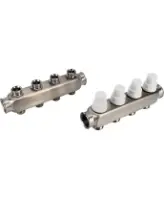 Коллекторная группа DN.ru GC3-31-4 1″ Ду25 Ру10 отводов — 4, в сборе с терморегулирующими клапанами и запорно-балансировочными клапанами, без переходников, корпус - нержавеющая сталь AISI 304