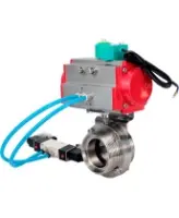 Затвор дисковый поворотный DN.ru WBV3131S-2W-T-H Ду40 Ру10, резьбовой, пищевая нержавеющая сталь 304, уплотнение - Silicon, с пневмоприводом PA-DA-052, пневмораспределителем 4M320-08 AC220V и магнитным переключателем ALS200D