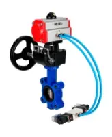 Затвор дисковый поворотный DN.ru WBV1616E-2W-Fb-H Ду125 Ру16 LUG, корпус - чугун QT450, диск - чугун QT450, уплотнение - EPDM, с пневмоприводом PA-DA-105, пневмораспределителем 4M320-08 AC220V и ручным дублером MON3-700-T38-ISO