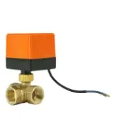Кран шаровой DN.ru BV0030NP-SP-3L-T-ED Ду20 Ру16 стандартнопроходной, L-тип, трехходовой, латунь, внутренняя резьба, уплотнение - нитриловый каучук / PTFE, с электроприводом 220В без концевых выключателей