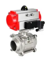 Кран шаровой DN.ru BV3232P(3pc)-FP-W-ISO-H WDVF Ду15 Ру63 полнопроходной, трехсоставной, корпус - нержавеющая сталь 316, уплотнение - PTFE, под приварку, с пневмоприводом PA-SA-065, пневмораспределителем 4M310-08 DC24V