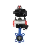 Затвор дисковый поворотный DN.ru WBV1413E-2W-Fb-H Ду40 Ру16, корпус - чугун GGG50, диск - чугун GGG40, уплотнение - EPDM, с пневмоприводом DN.ru PA-DA-052 двойного действия, пневмораспределителем 4M310-08 AC220V, БКВ APL-410N EX