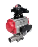 Кран шаровой DN.ru BV3232P(3pc)-FP-W-ISO-H LONG Ду32 Ру40 полнопроходной, корпус - нержавеющая сталь 316, уплотнение - PTFE, под приварку, с пневмоприводом DN.ru PA-SA-083, пневмораспределителем 4M310-08 AC220V и БКВ APL-210N