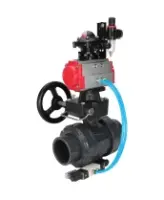 Кран шаровой DN.ru BV4242E-FP-GRM-ISO Дн50 Ру10 полнопроходной, корпус - НПВХ, шар - НПВХ, уплотнение - EPDM, с пневмоприводом PA-DA-052, пневмораспределителем 4V320-10 AC220V, ручным дублером MON1-250-T26-ISO, БКВ APL-210N и БПВ AFC2000