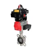 Затвор дисковый поворотный DN.ru WBV3232V-2W-Fb-H Ду200 Ру16, корпус - нержавеющая сталь 316L, диск - нержавеющая сталь 316L, уплотнение - Viton, с пневмоприводом DN.ru PA-DA-130, пневмораспределителем 4M310-08 DC24V и БКВ APL-410N EX