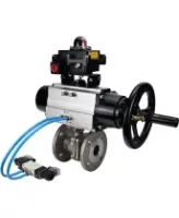 Кран шаровой DN.ru BV3232P(2pc)-FP-F-ISO-H Ду100 Ру16 полнопроходной фланцевый, корпус - нержавеющая сталь SS316, уплотнение - PTFE, с пневмоприводом PA-DA-105-1, пневмораспределителем 4M320-08 AC220V и БКВ APL-410N EX
