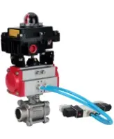 Кран шаровой DN.ru BV3232P(3pc)-FP-W-ISO-H Ду65 Ру25, полнопроходной под приварку, нержавеющая сталь SS316, уплотнение - PTFE, с пневмоприводом PA-DA-083 двойного действия, с пневмораспределителем 4V320-08 AC220V, с БКВ APL-410N EX