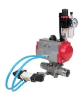 Кран шаровой DN.ru BV3232P(3pc)-FP-W-ISO-H LONG Ду32 Ру40 полнопроходной, корпус - нержавеющая сталь 316, уплотнение - PTFE, под приварку, с пневмоприводом DN.ru PA-SA-083, пневмораспределителем 4V320-08 AC220V и БПВ AFC2000