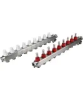 Коллекторная группа DN.ru GC2-31-9 1″ Ду25 Ру10 отводов — 9, в сборе с расходомерами и терморегулирующими клапанами, дренажным краном и воздухоотводчиком, с заглушками, без переходников, корпус - нержавеющая сталь AISI 304